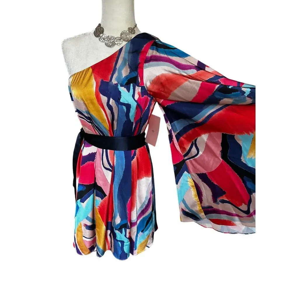 Anthropologie BHLDN Stevie One Shoulder Abstract Colors Dress - Size Large - Picture 4 of 7